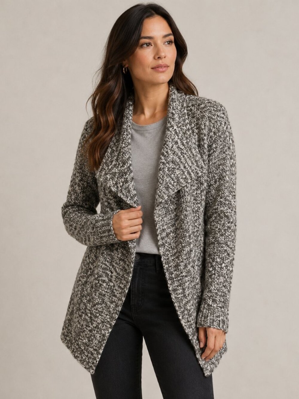 Eileen Fisher System Sweater Large Organic Cotton Alpaca Open Gray Cardigan